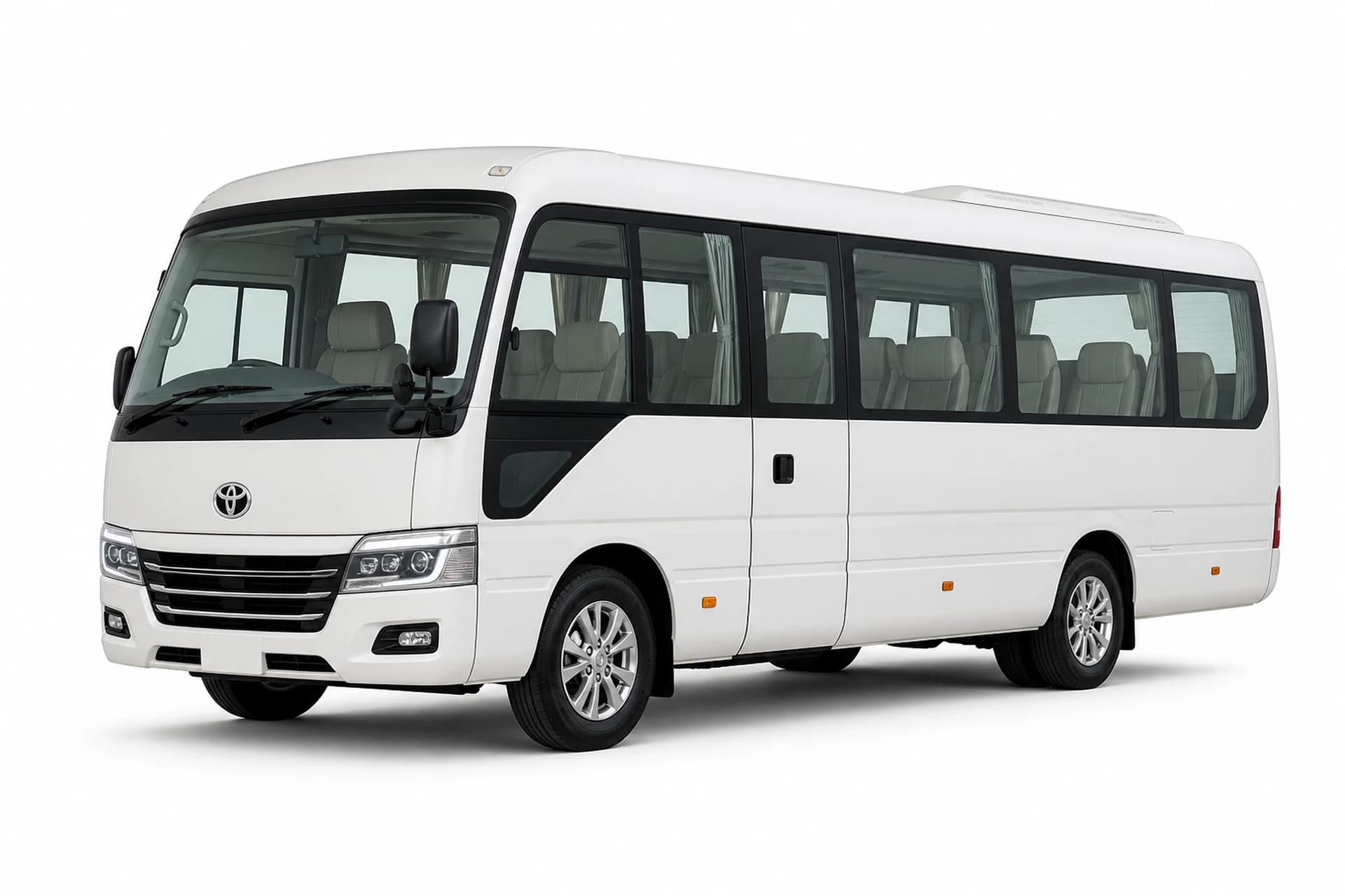 Front exterior of a Toyota Coaster