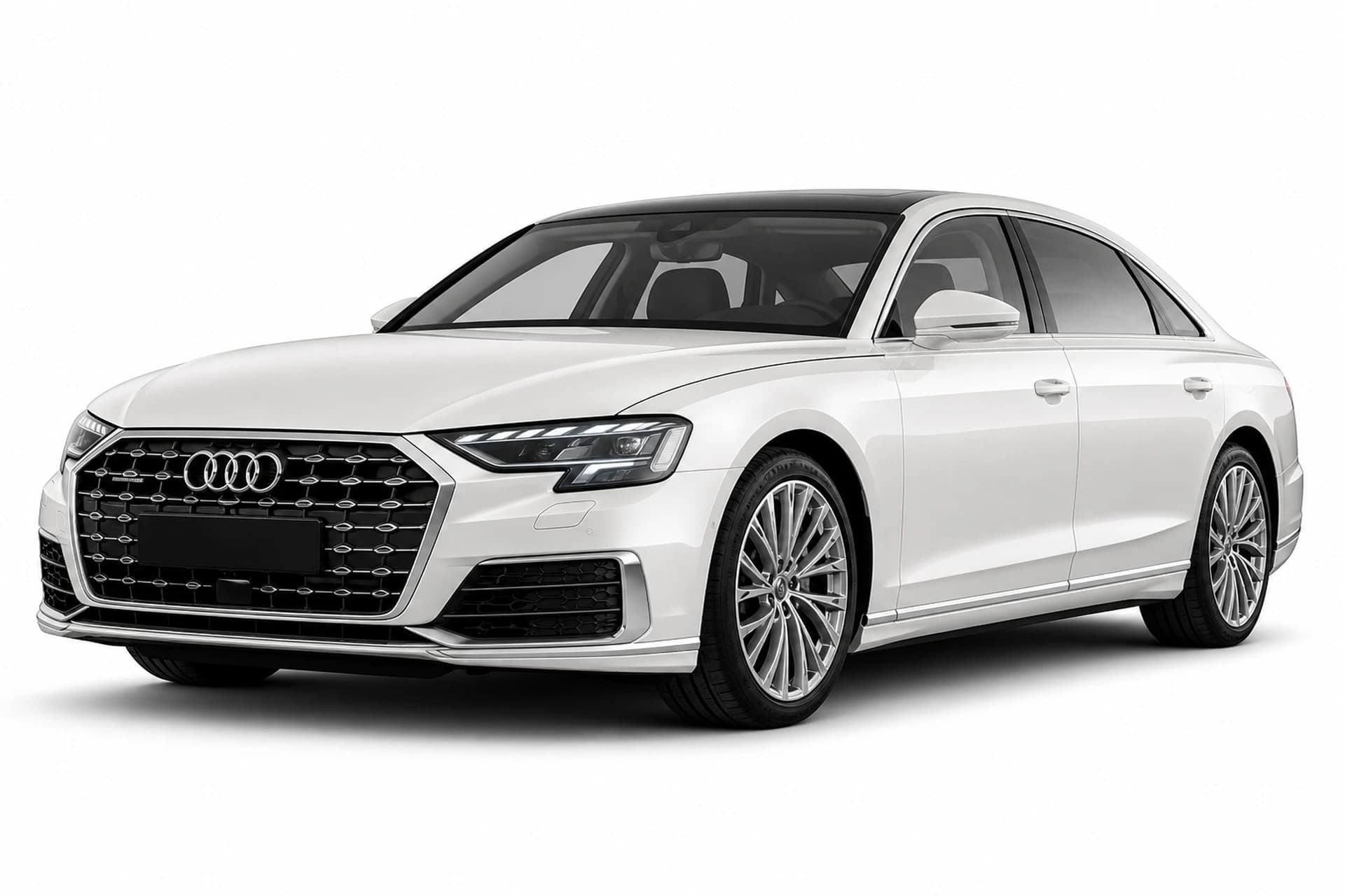 Front exterior of a Audi A8 available for rental in Pune