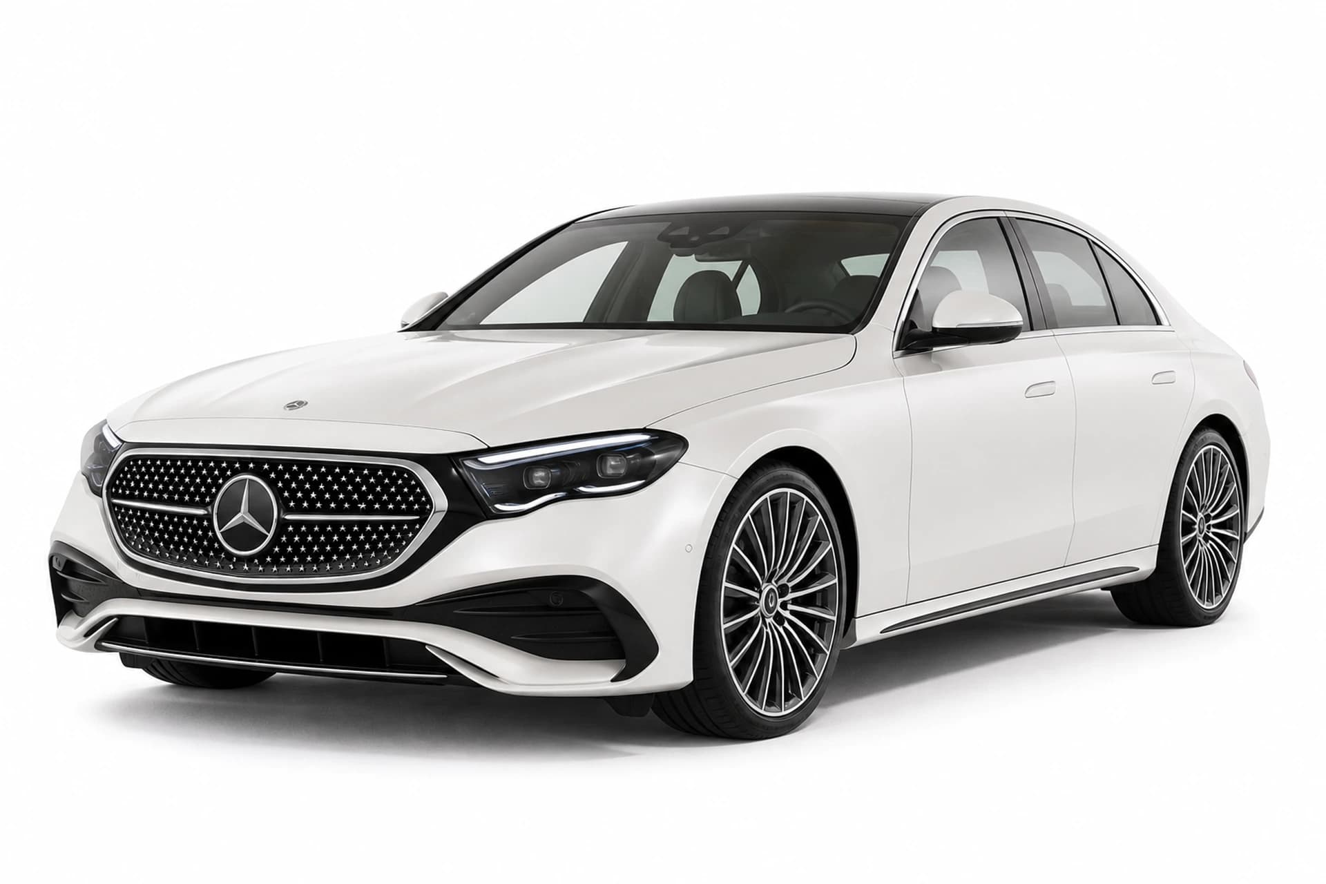 Front exterior of a Mercedes E Class available for rental in Pune