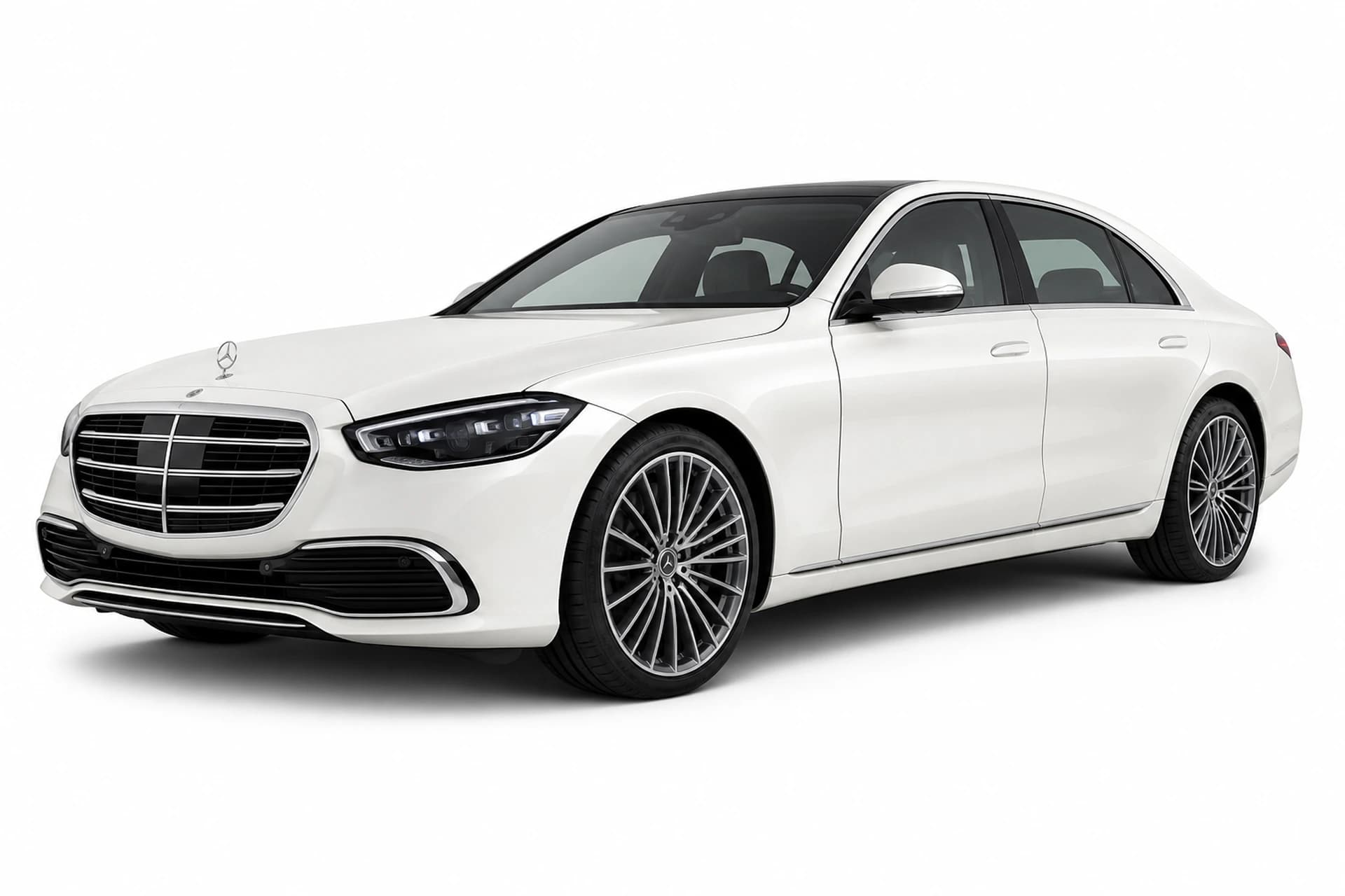 Front exterior of a Mercedes S Class available for rental in Pune