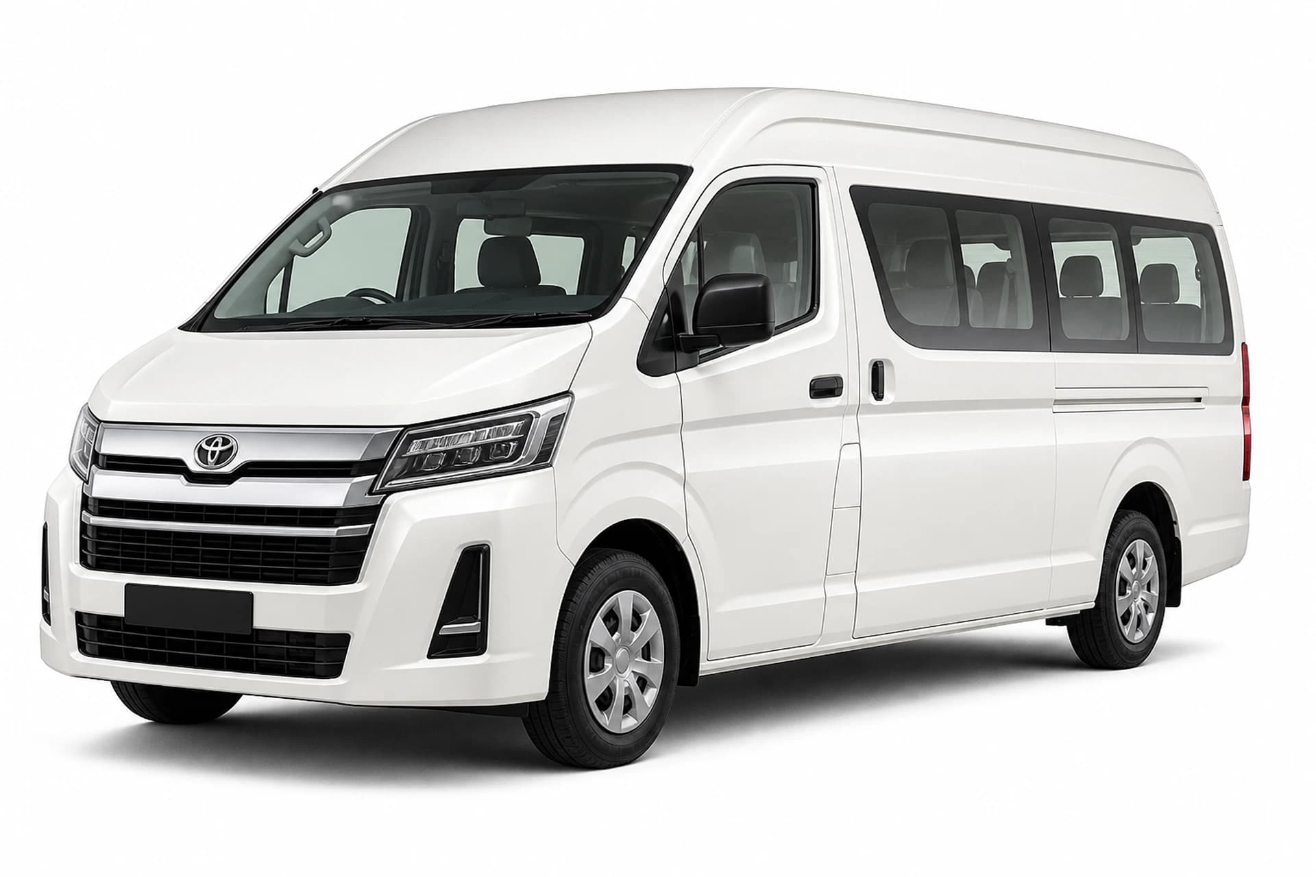 Toyota Hiace in Goa Front exterior of a Toyota Hiace available for rental in Goa
